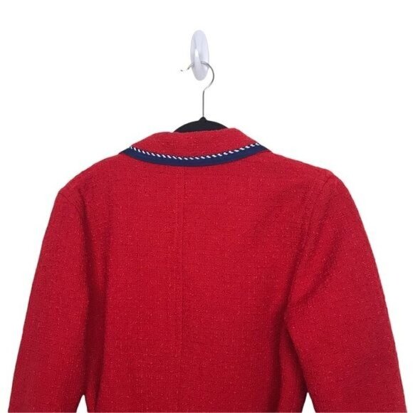 Claudie Pierlot Red Gamin Contrast Trim Tweed Coat Jacket Size 4 - Picture 8 of 15
